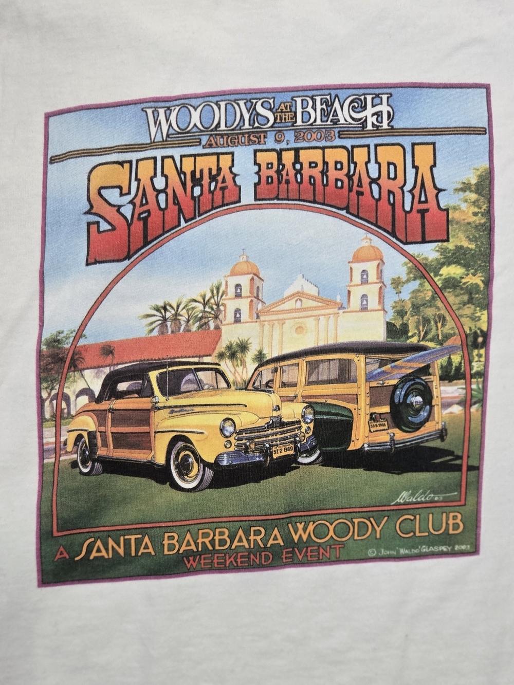 Vintage 2003 Woodys at the Beach Santa Barbara Woodie Club T-Shirt XL Hanes.